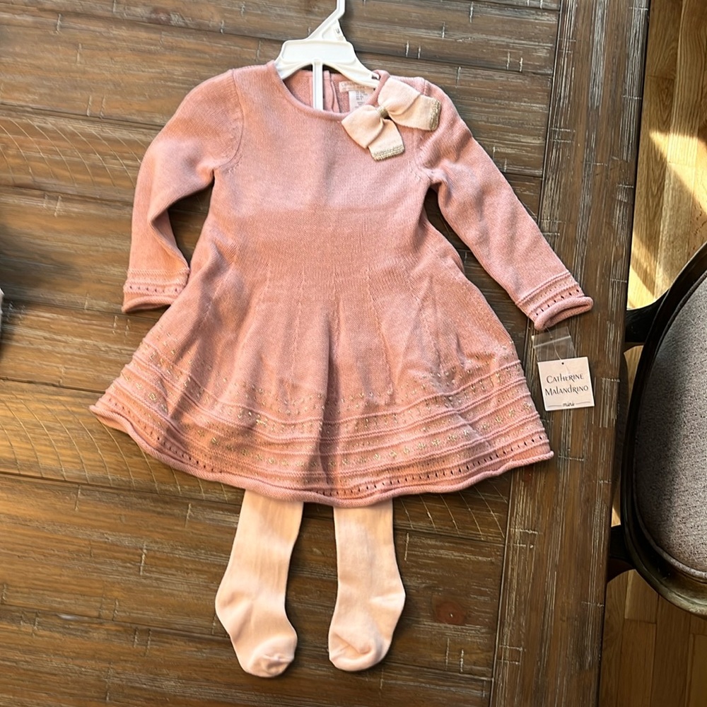 12 months pink knit dress with tights